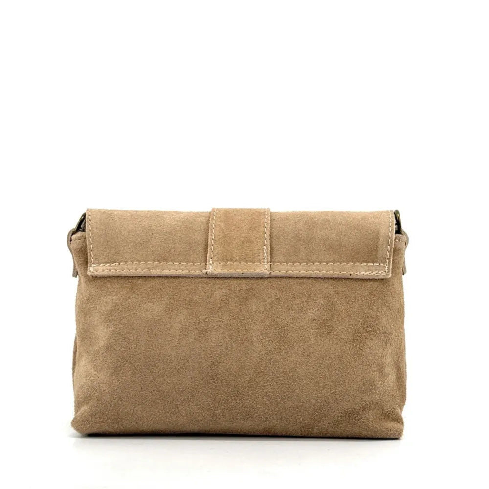 Sac à main en croûte de cuir VERONE SUEDE Taupe clair