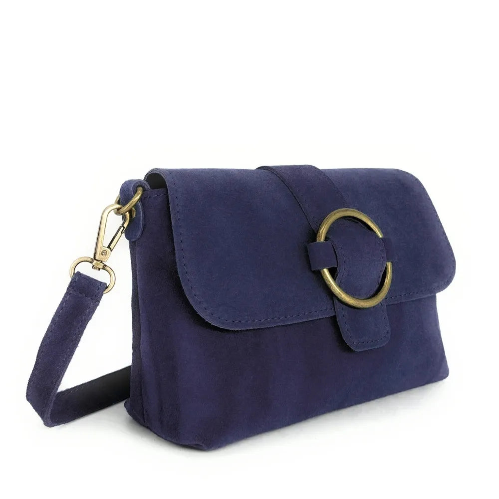 Sac à main en croûte de cuir VERONE SUEDE Bleu profond