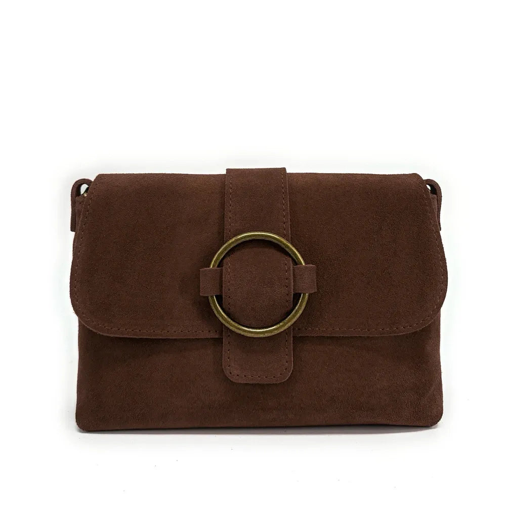 Sac à main en croûte de cuir VERONE SUEDE Chocolat