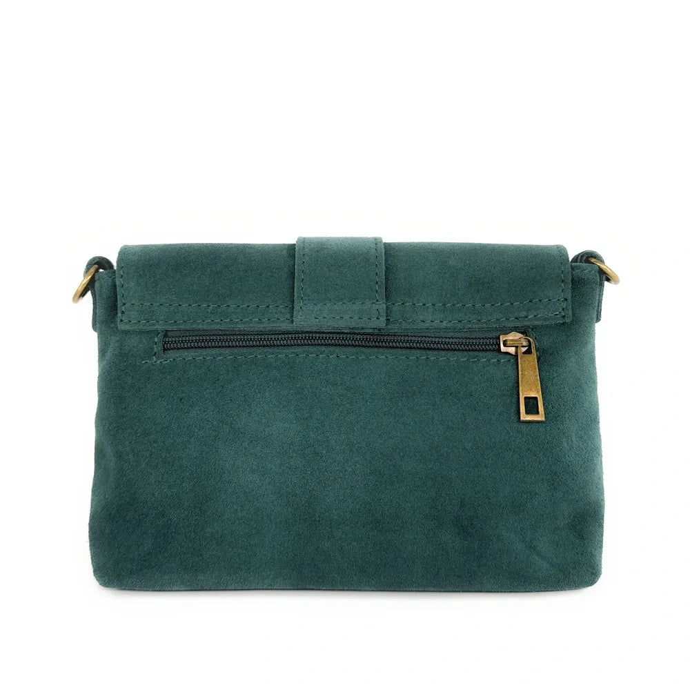 Sac à main en croûte de cuir VERONE SUEDE Bleu vert canard