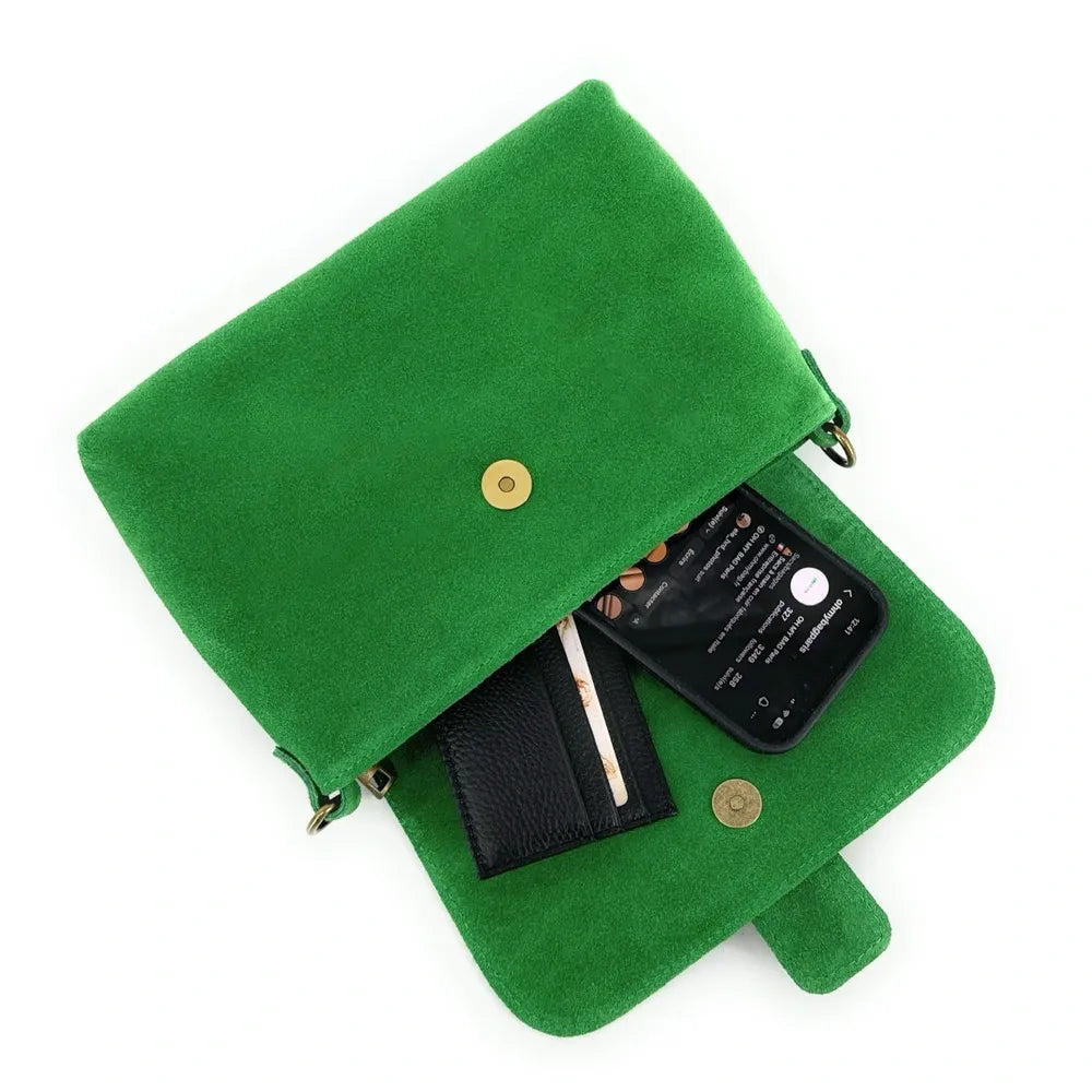 Sac à main en croûte de cuir VERONE SUEDE Vert anglais