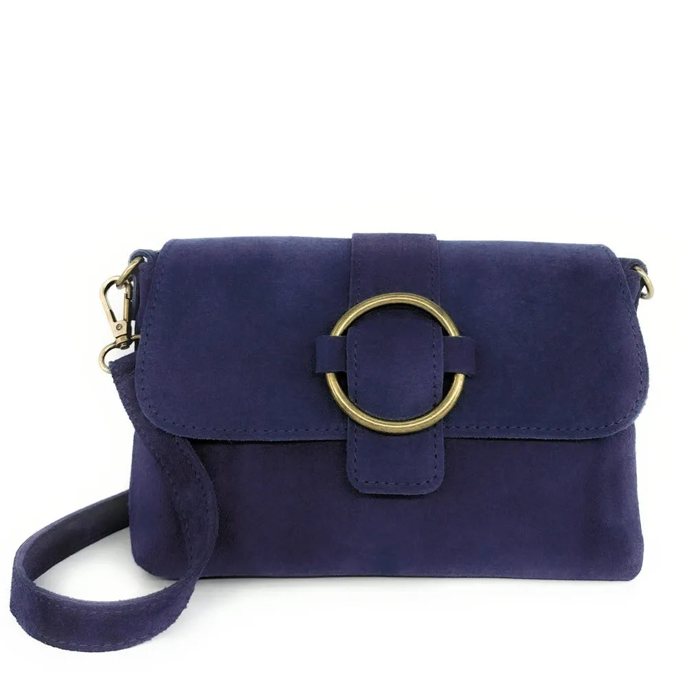 Sac à main en croûte de cuir VERONE SUEDE Bleu profond