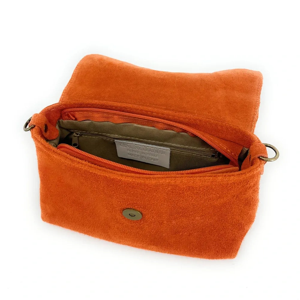 Sac à main en croûte de cuir VERONE SUEDE Mandarine