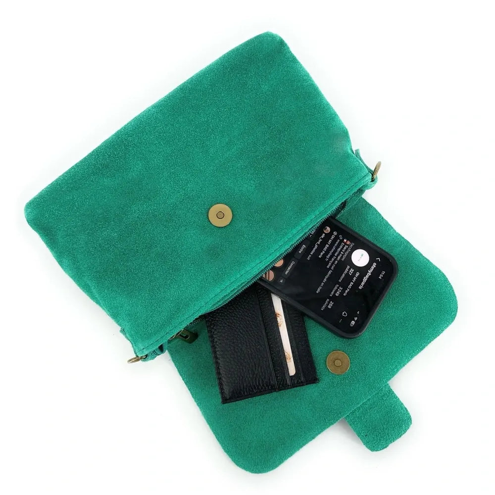 Sac à main en croûte de cuir VERONE SUEDE Vert menthe
