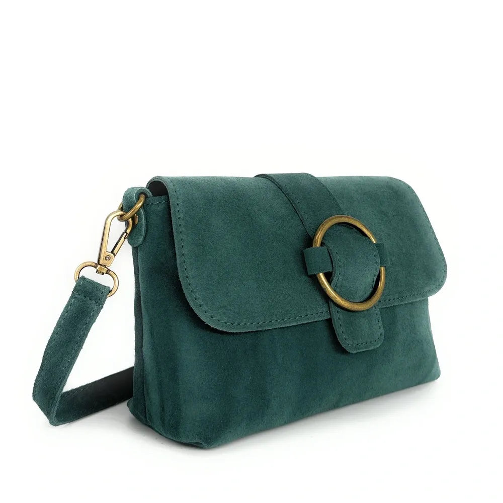 Sac à main en croûte de cuir VERONE SUEDE Bleu vert canard