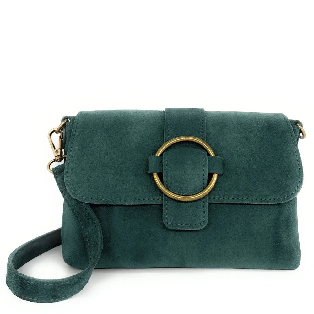 Sac à main en croûte de cuir VERONE SUEDE Bleu vert canard