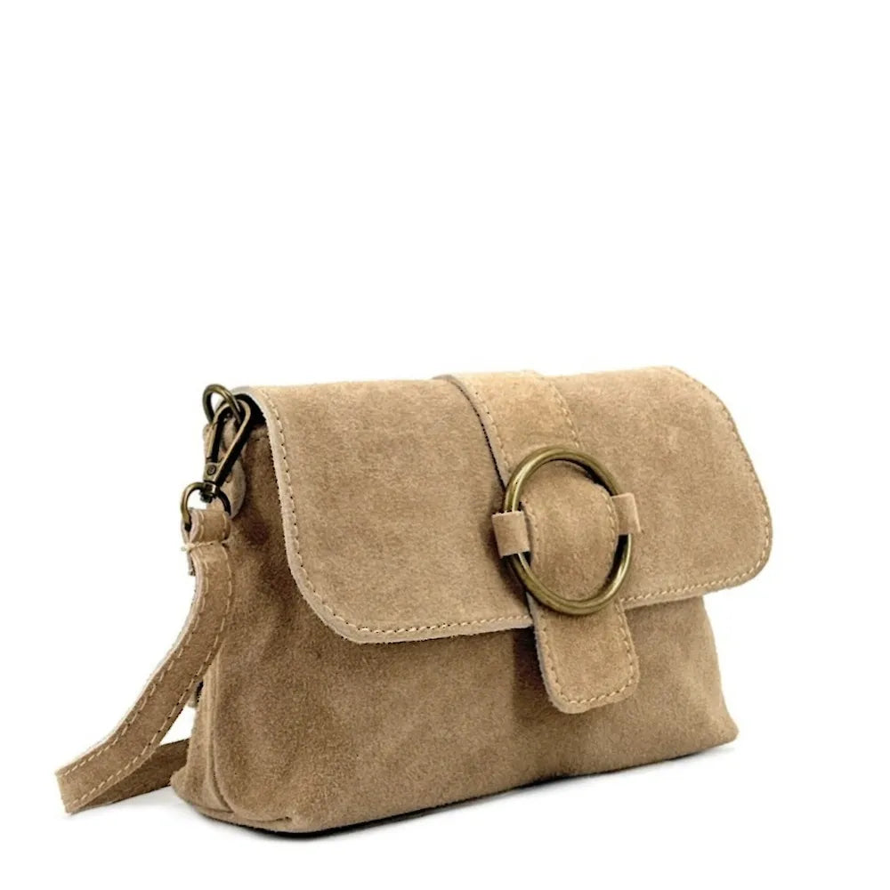 Sac à main en croûte de cuir VERONE SUEDE Taupe clair