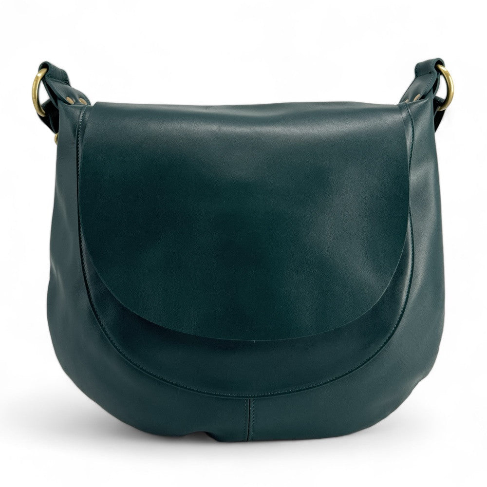 Sac besace en cuir lisse PERLA Bleu vert canard
