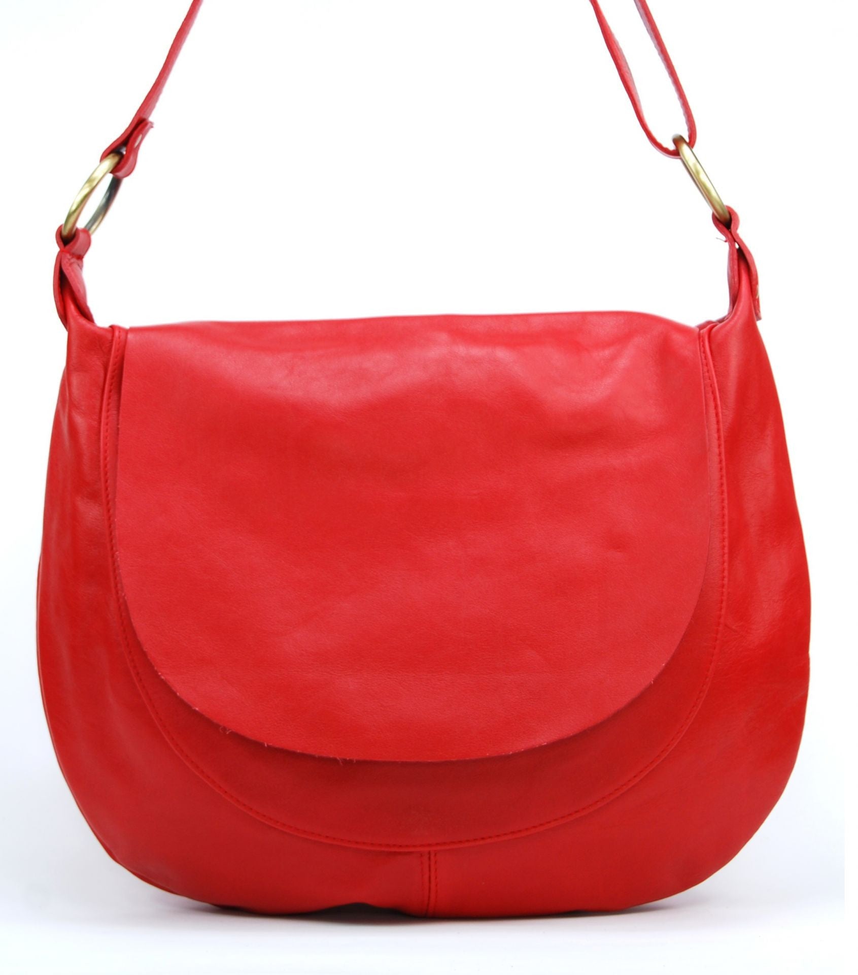 Sac besace en cuir lisse PERLA Rouge garance