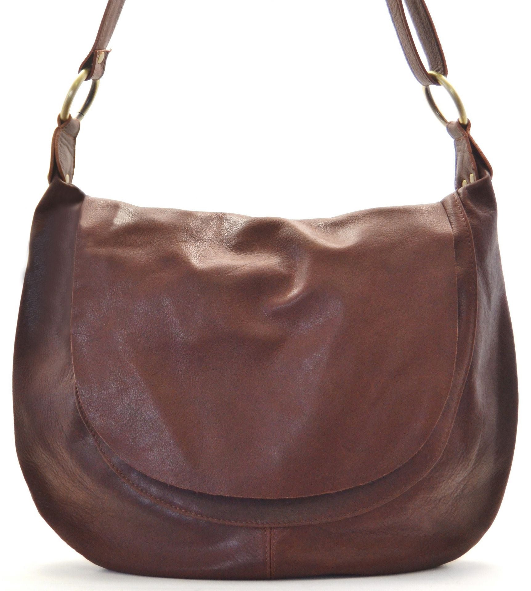 Sac besace en cuir lisse PERLA Châtaigne