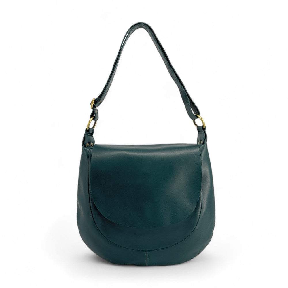 Sac besace en cuir lisse PERLA Bleu vert canard