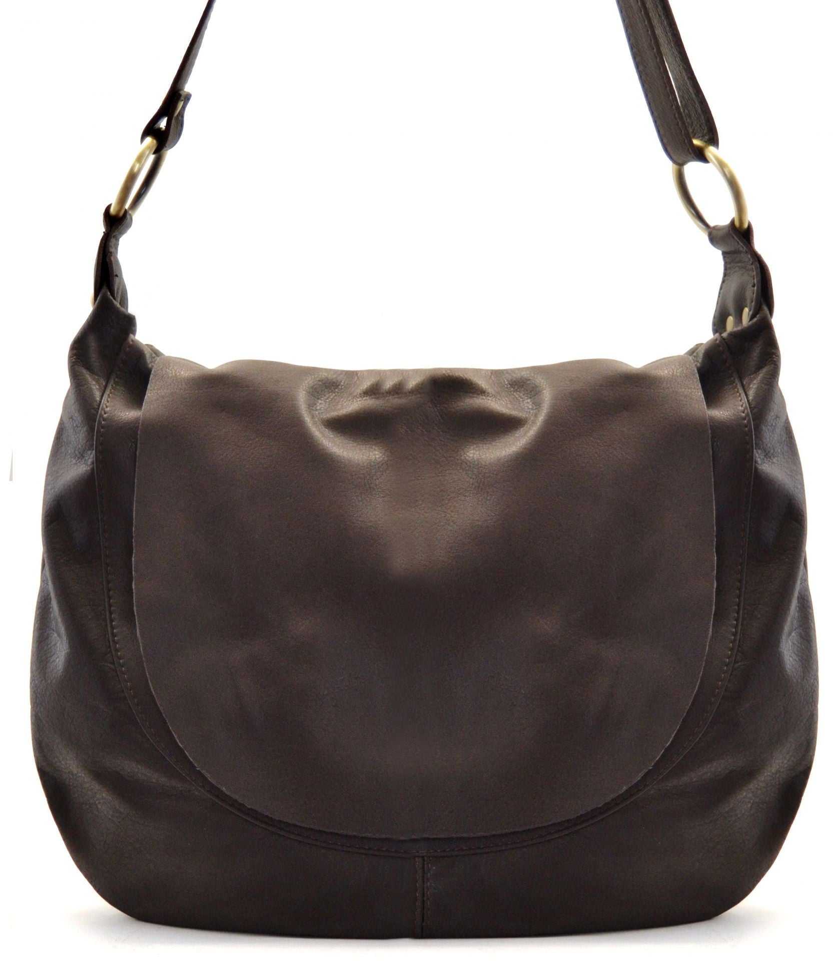 Sac besace en cuir lisse PERLA Chocolat