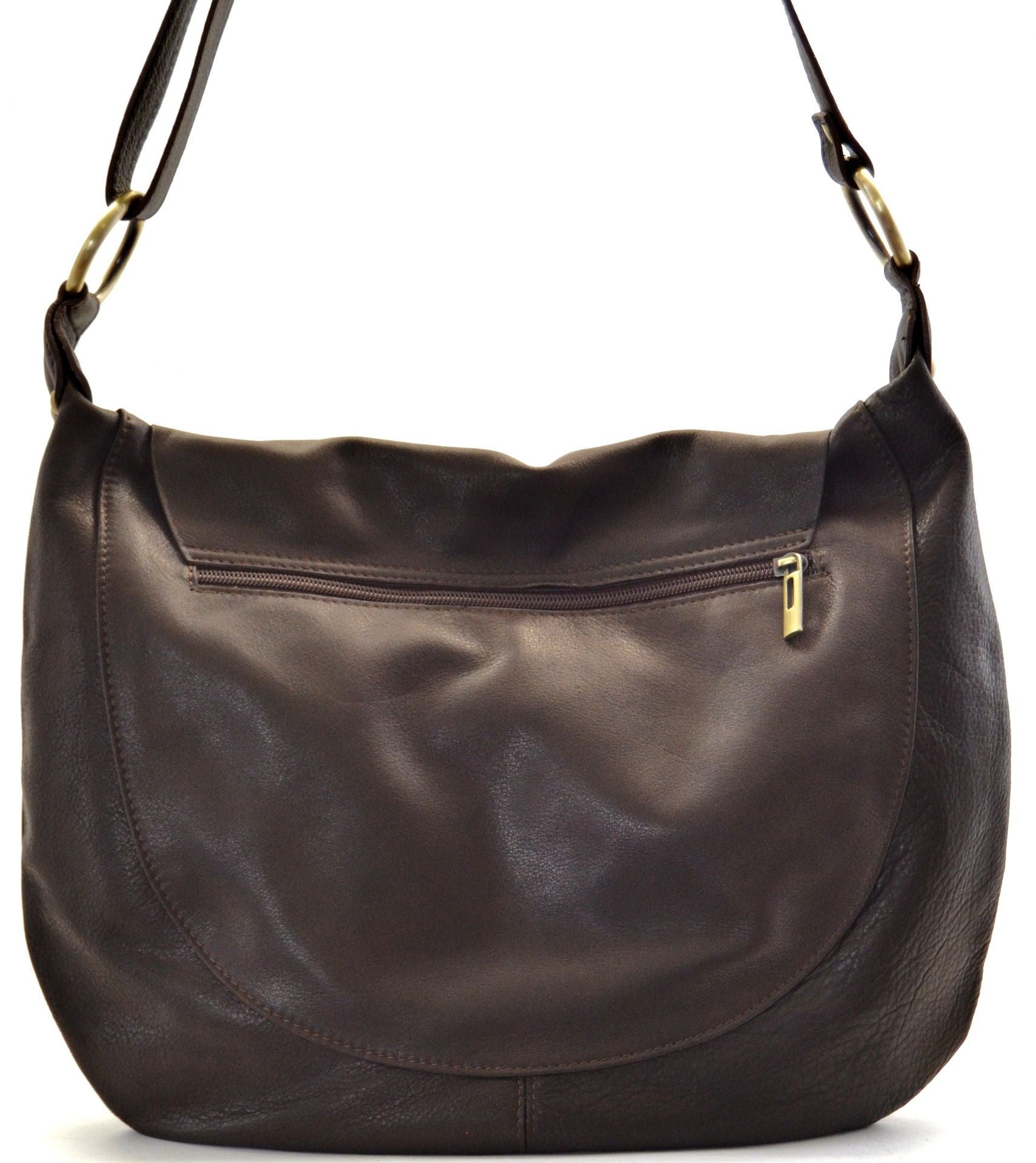 Sac besace en cuir lisse PERLA Chocolat