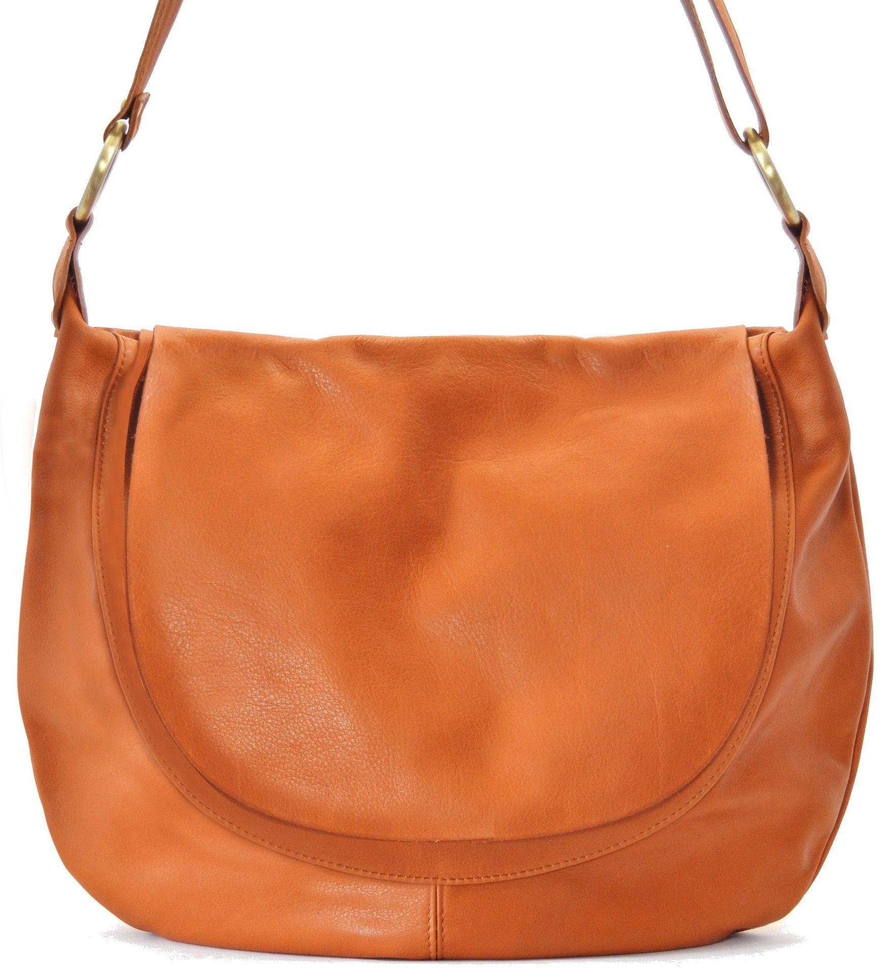 Sac besace en cuir lisse PERLA Cognac