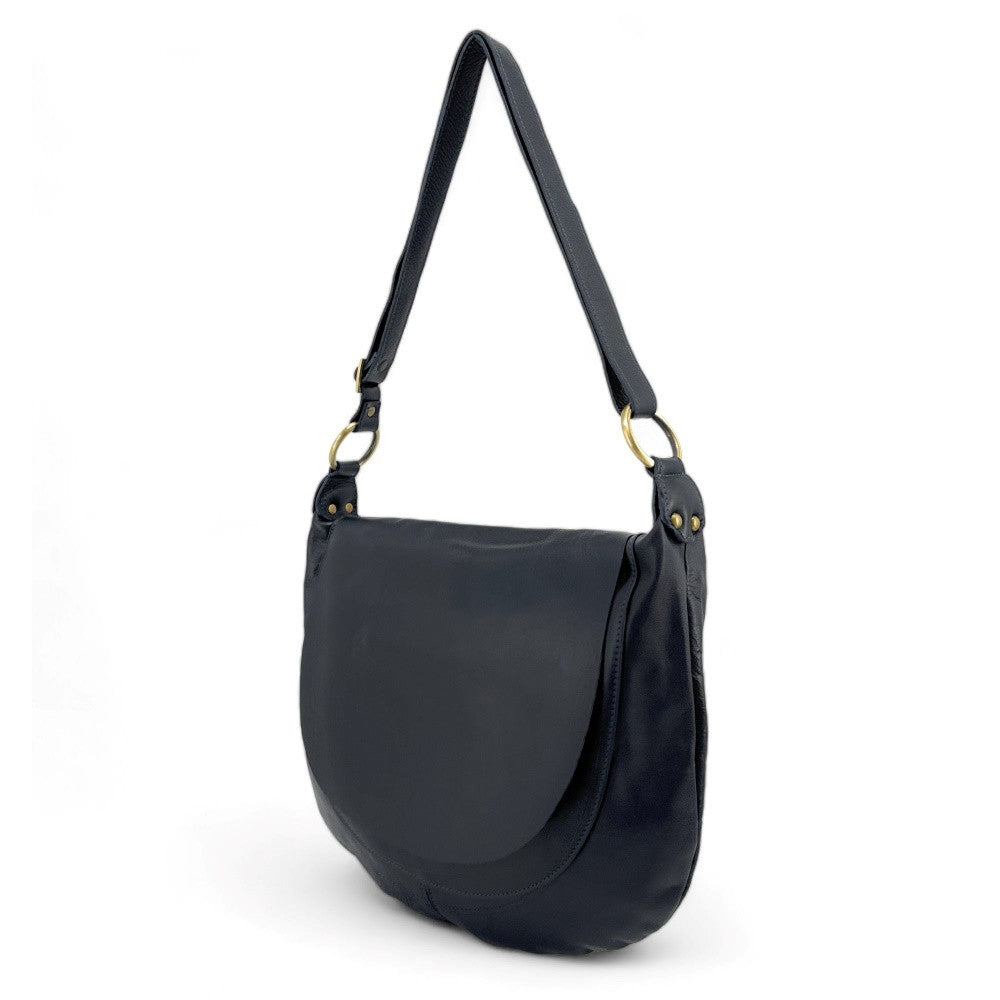 Sac besace en cuir lisse PERLA Bleu marine