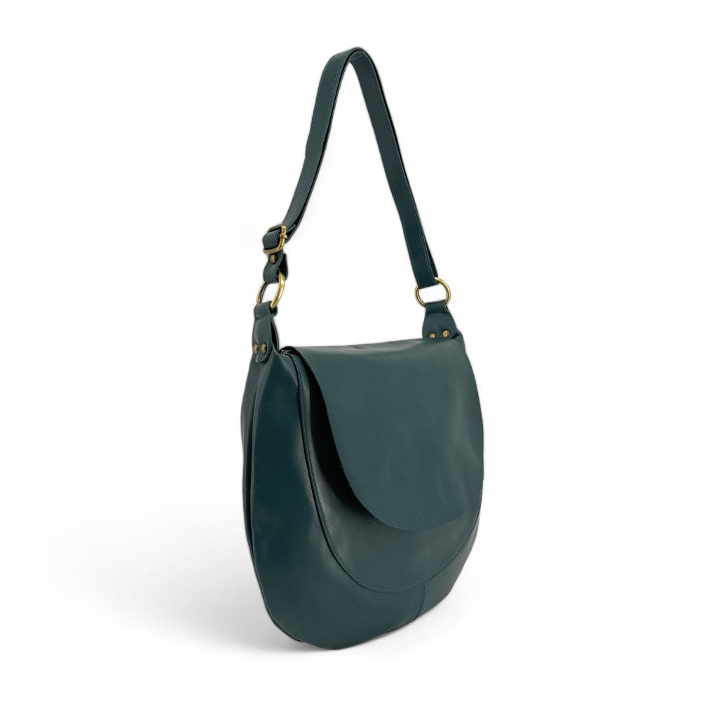 Sac besace en cuir lisse PERLA Bleu vert canard