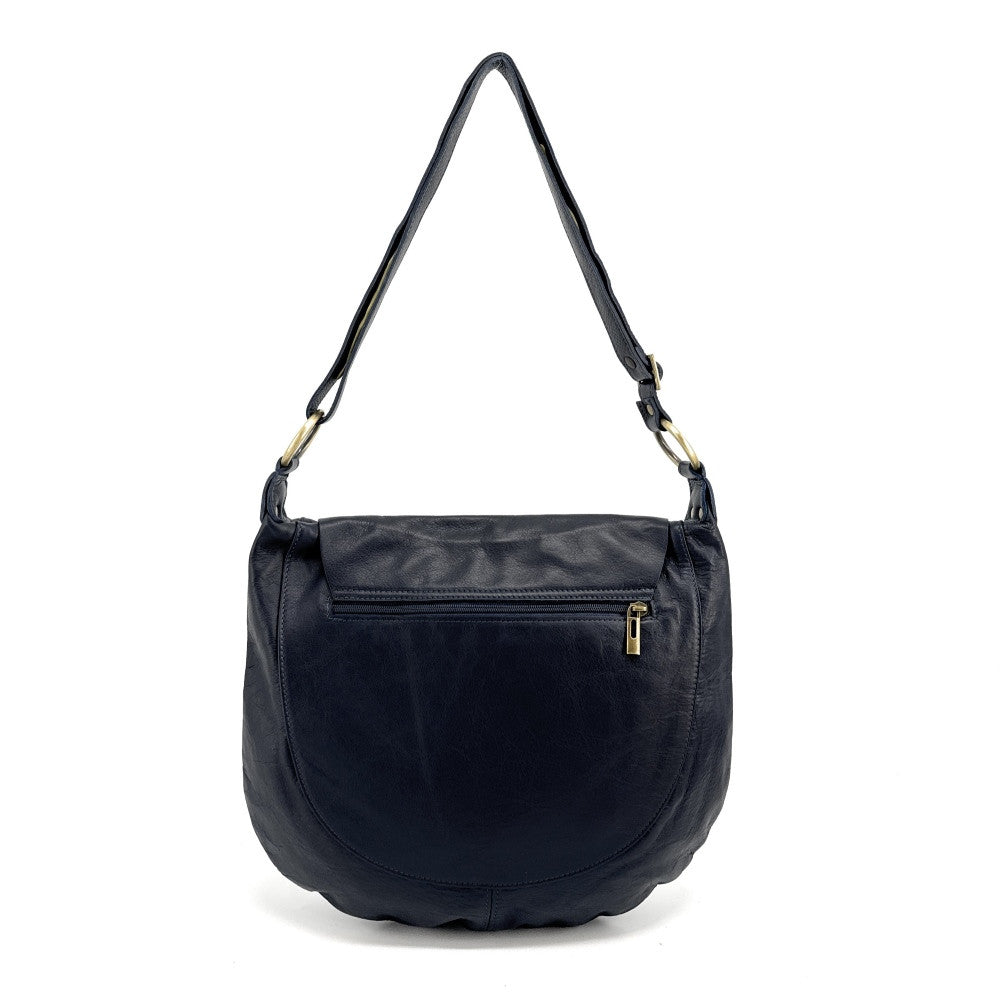 Sac besace en cuir lisse PERLA Bleu marine