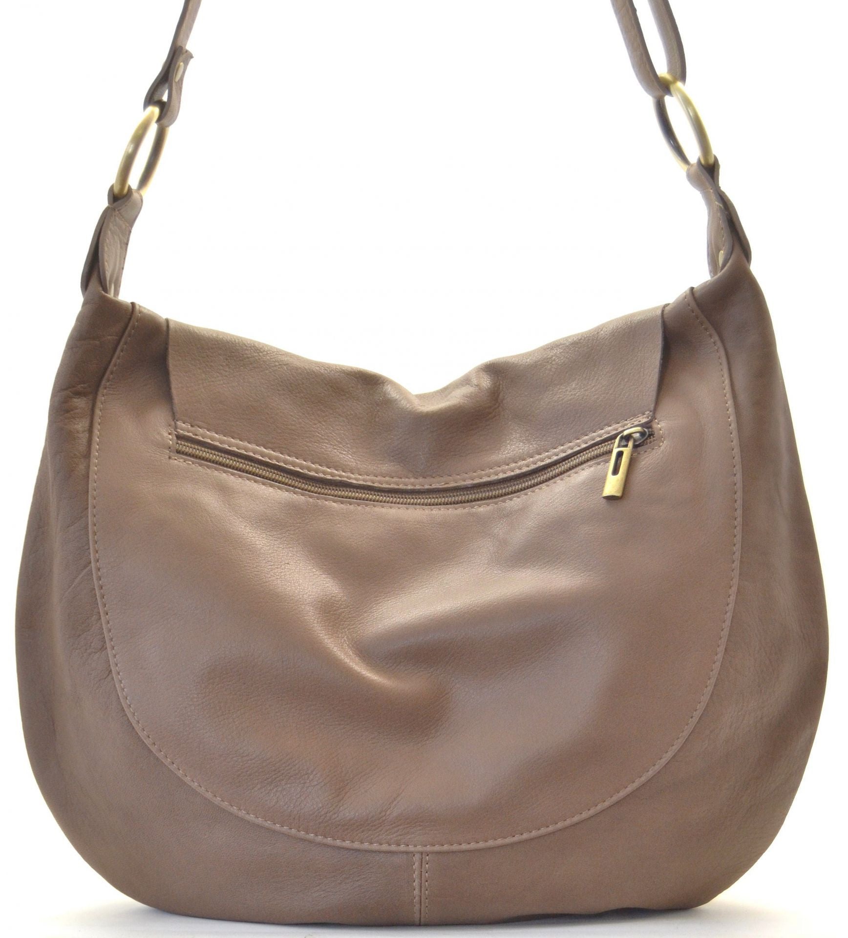 Sac besace en cuir lisse PERLA Taupe