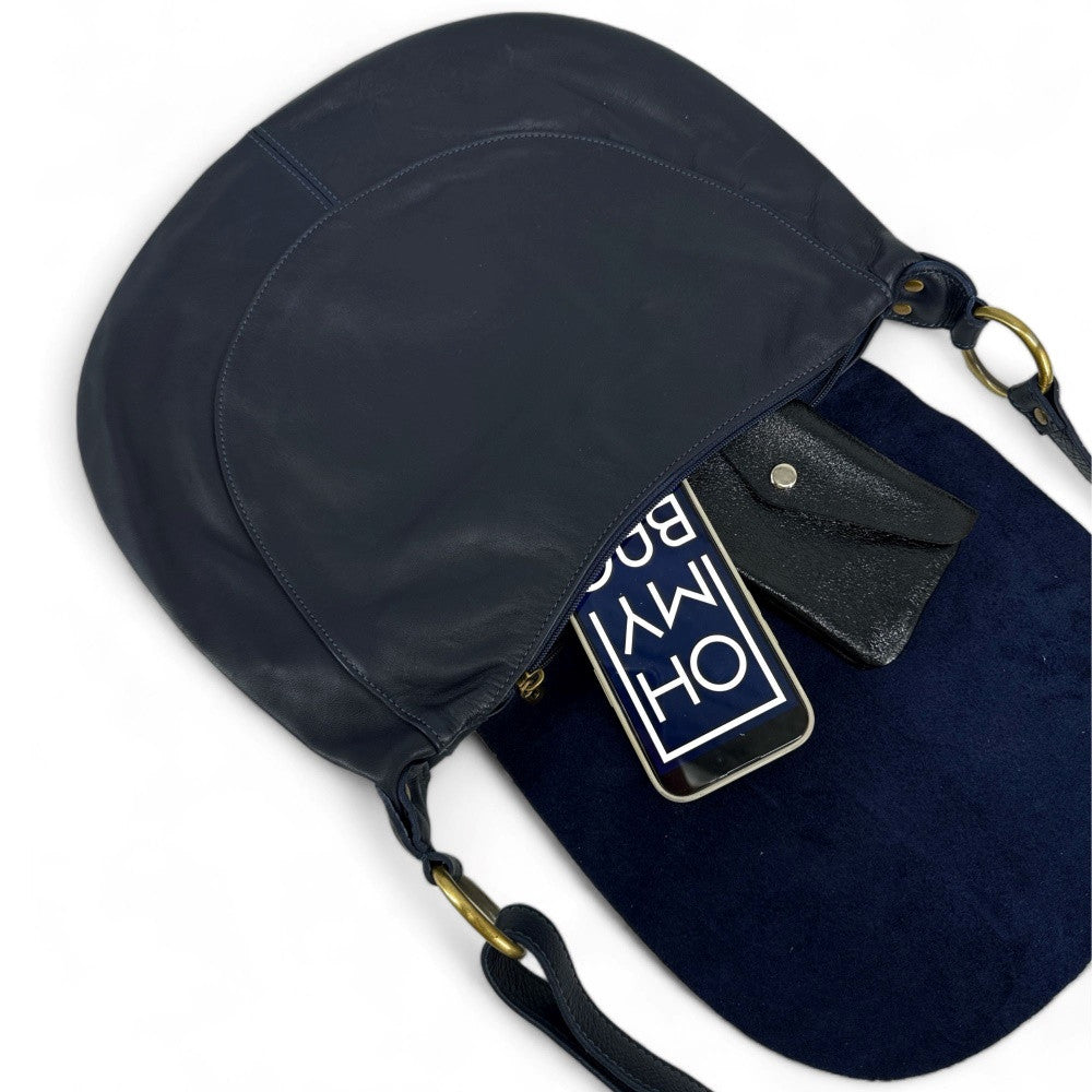 Sac besace en cuir lisse PERLA Bleu marine