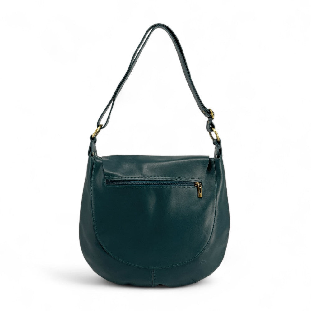 Sac besace en cuir lisse PERLA Bleu vert canard