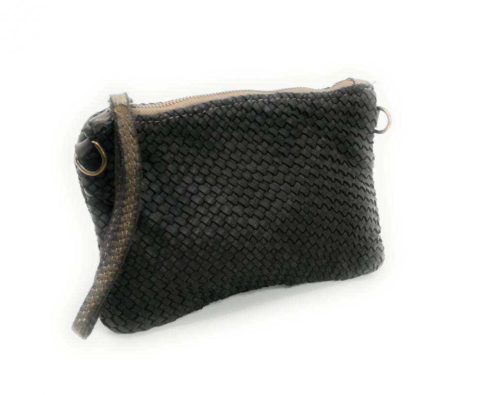 Sac pochette en cuir tressé ALMA Kaki