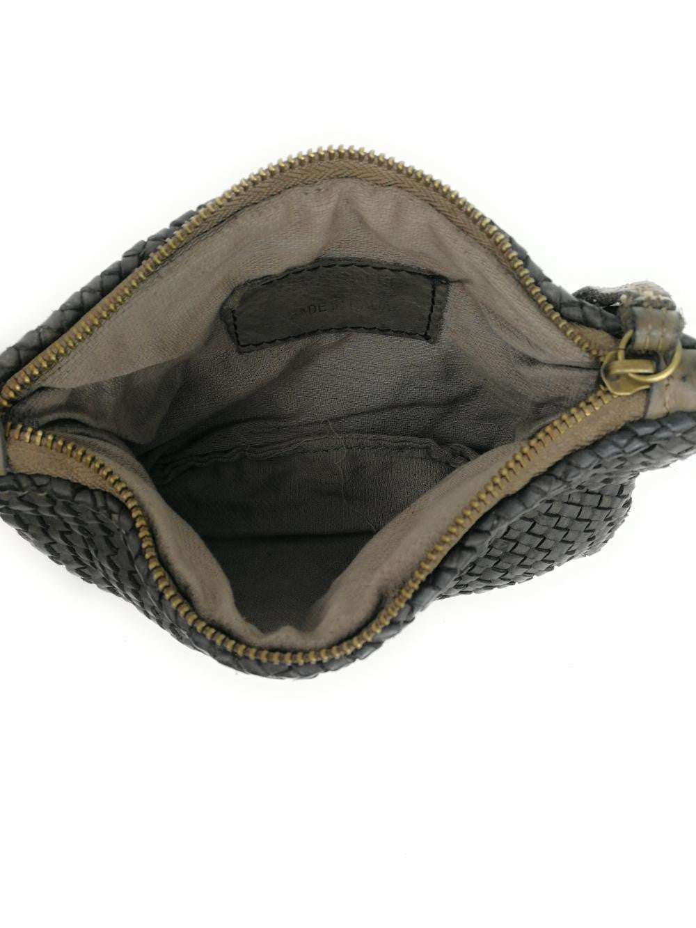 Sac pochette en cuir tressé ALMA Kaki