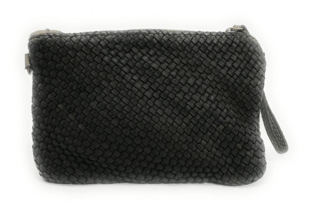 Sac pochette en cuir tressé ALMA Kaki