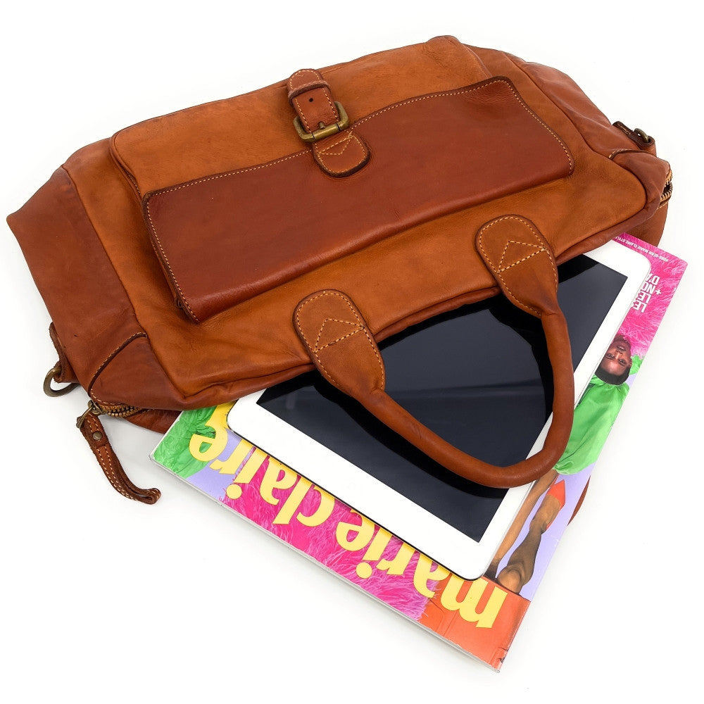 Sac à main en cuir vintage COLUMBIA Camel