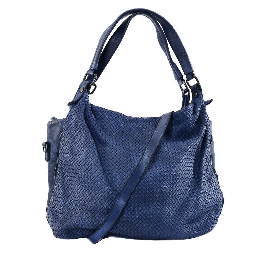 Sac à main en cuir vintage tressé BRISBANE Bleu marine