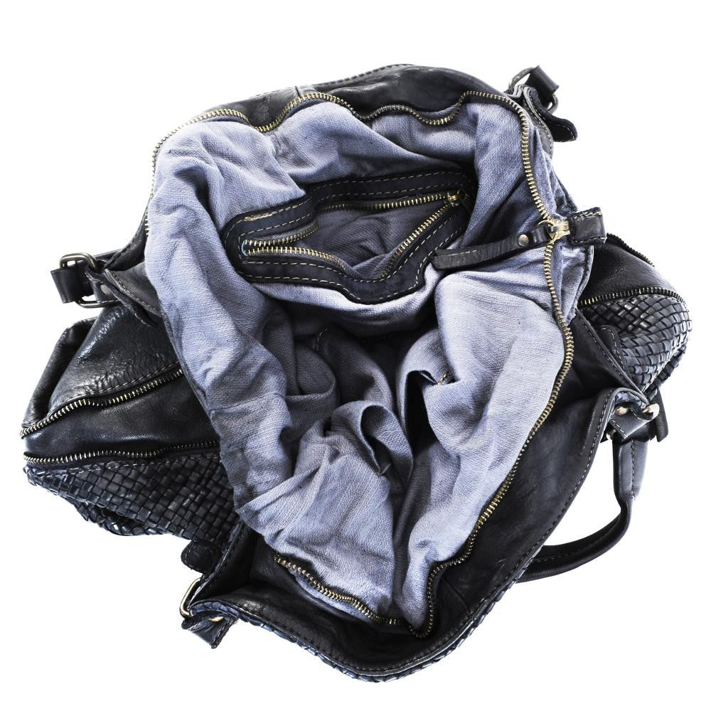 Sac à main en cuir vintage tressé BRISBANE Noir