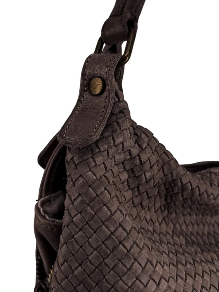 Sac à main en cuir vintage tressé BRISBANE Chocolat