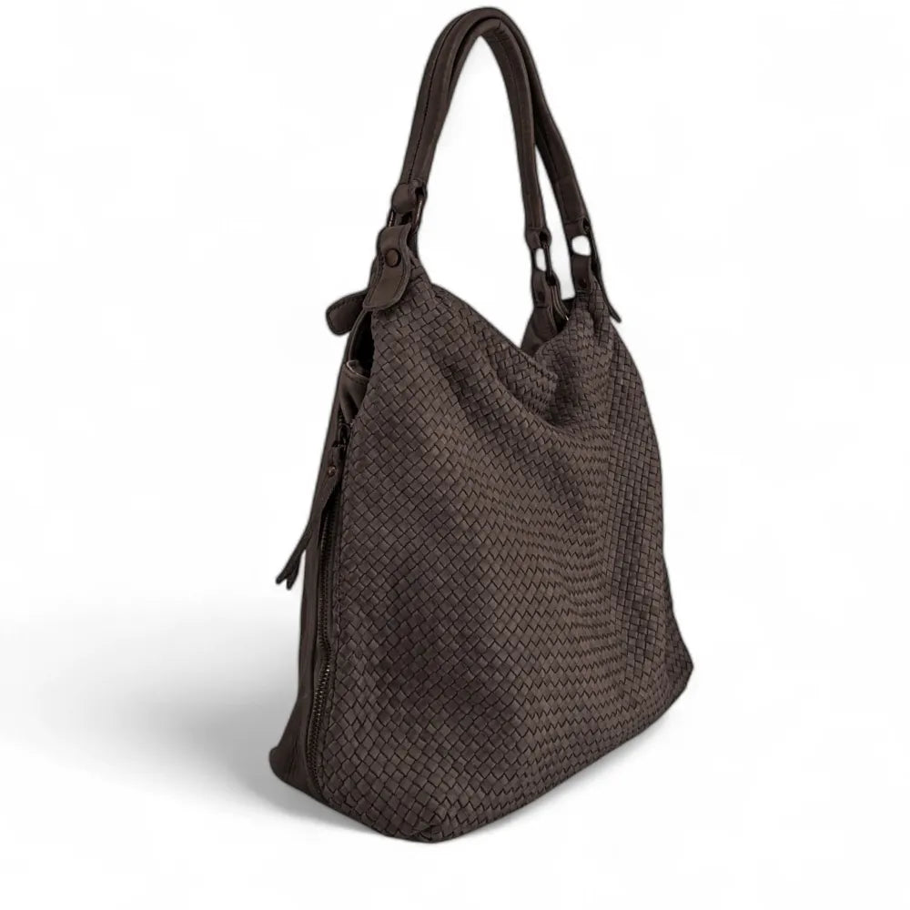 Sac à main en cuir vintage tressé BRISBANE Chocolat