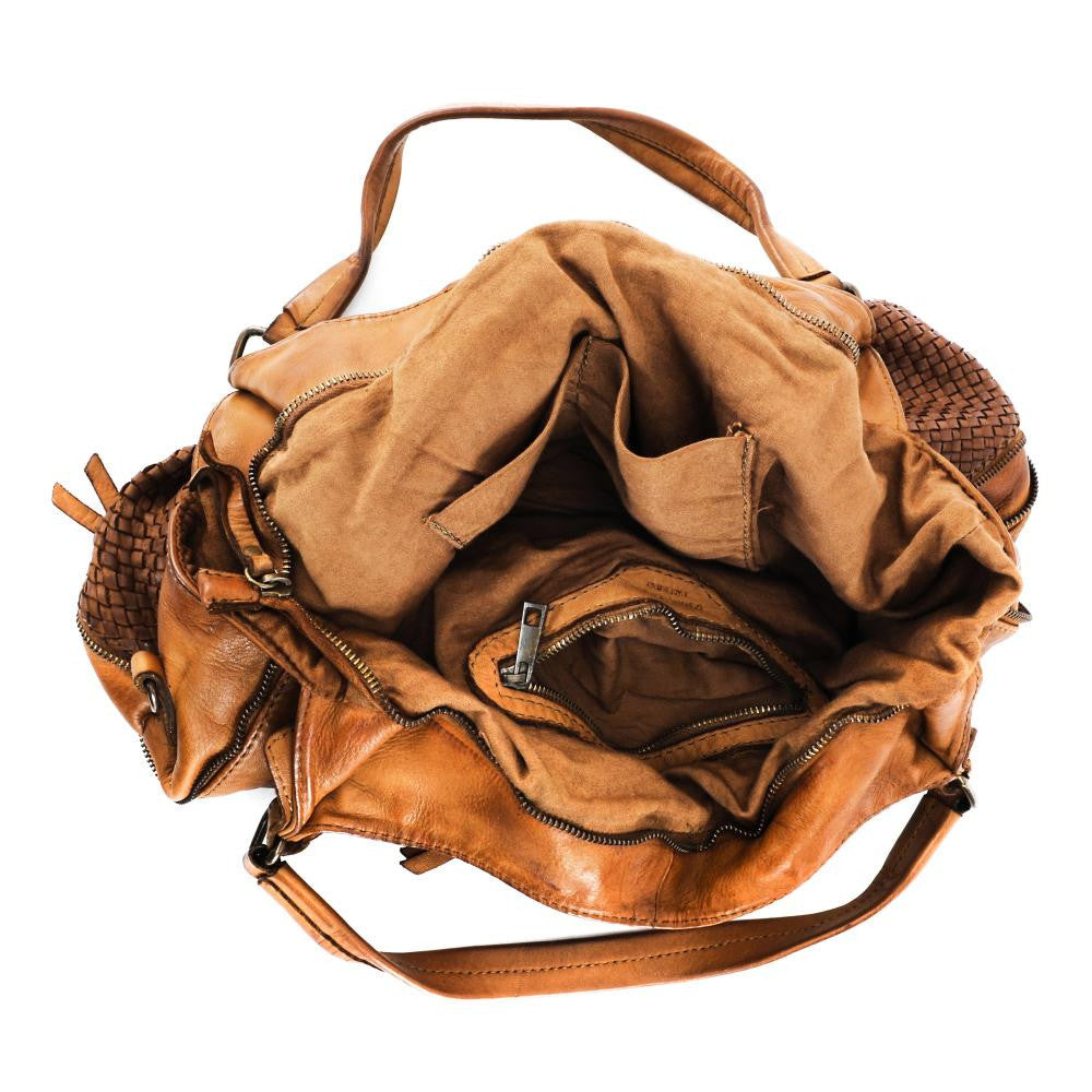Sac à main en cuir vintage tressé BRISBANE Cognac foncé