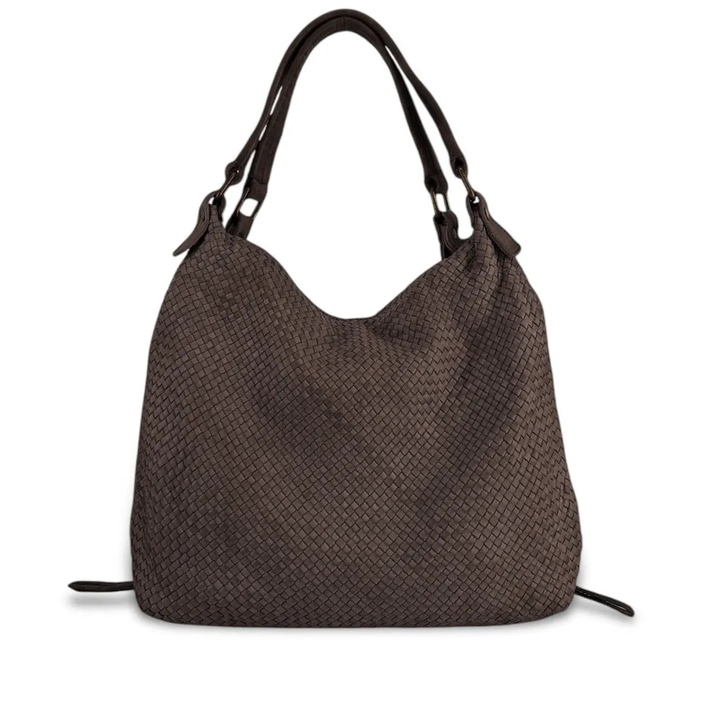 Sac à main en cuir vintage tressé BRISBANE Chocolat