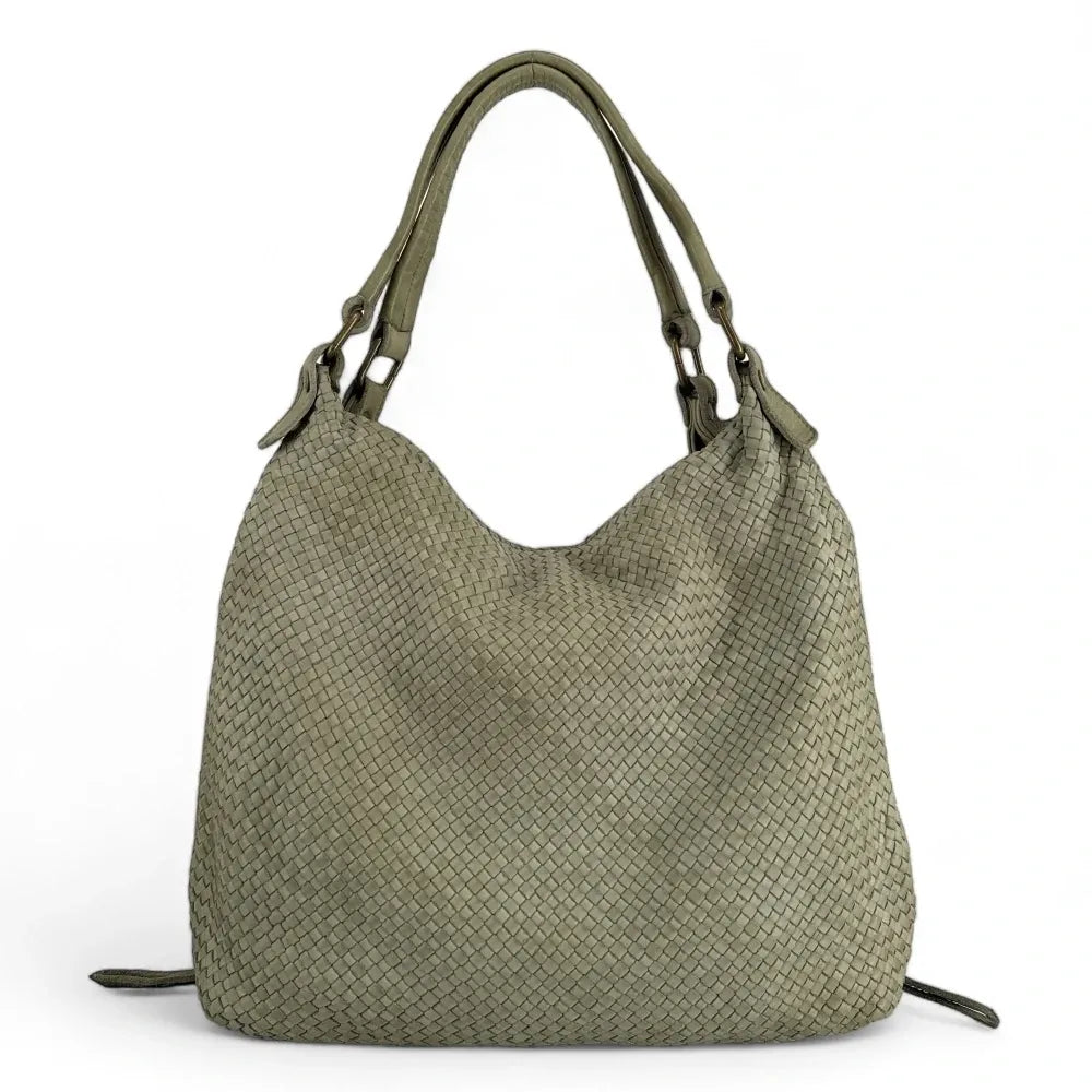 Sac à main en cuir vintage tressé BRISBANE Kaki clair