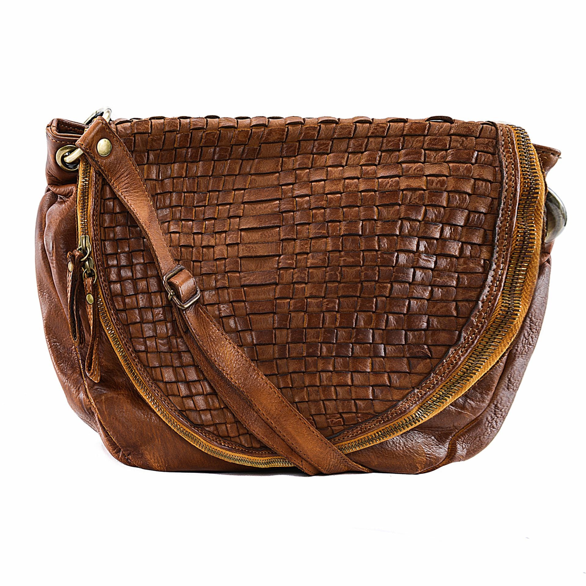 Sac besace en cuir vintage MISS BAYE Cognac