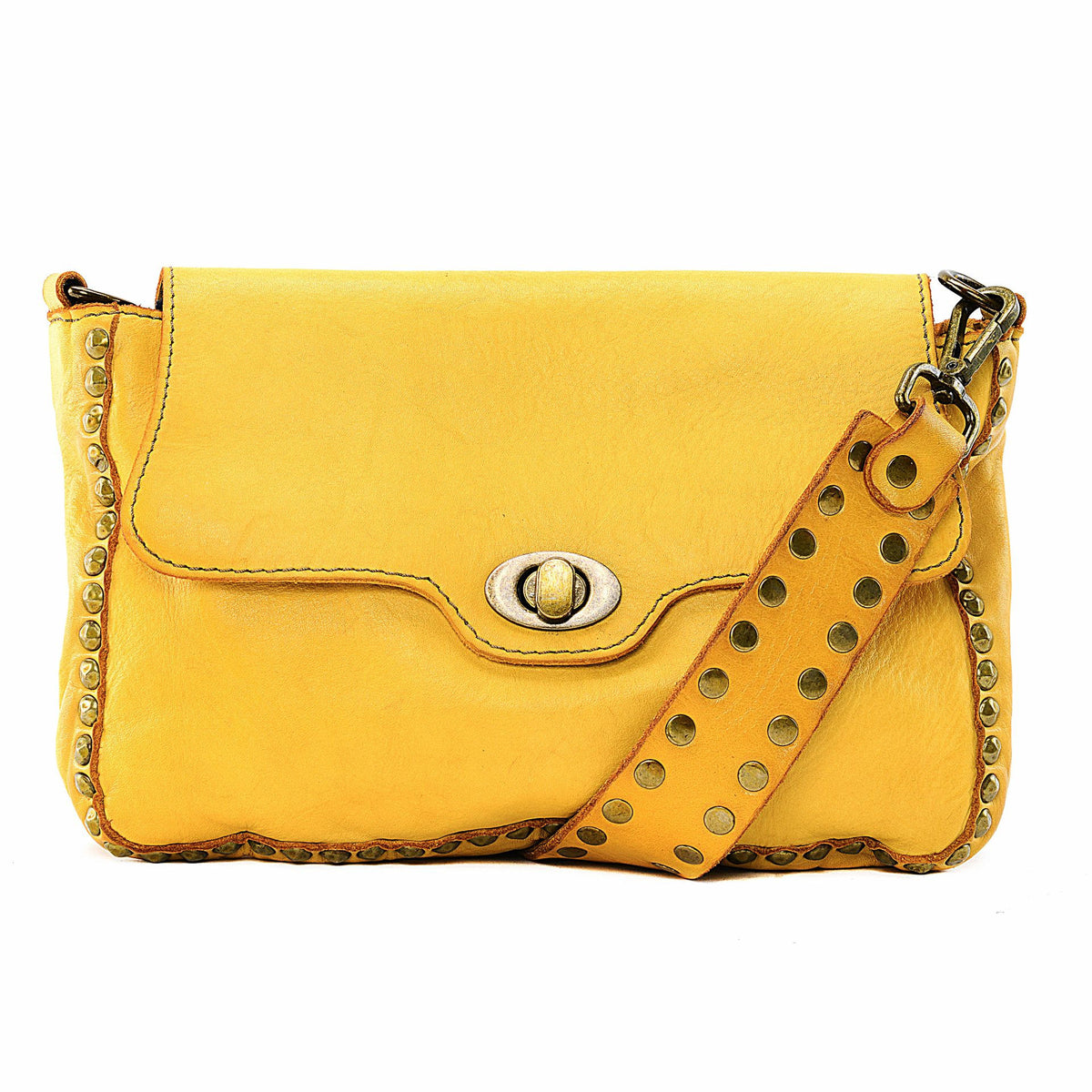 Sac porté épaule en cuir vintage MISS GRACE Jaune Moutarde