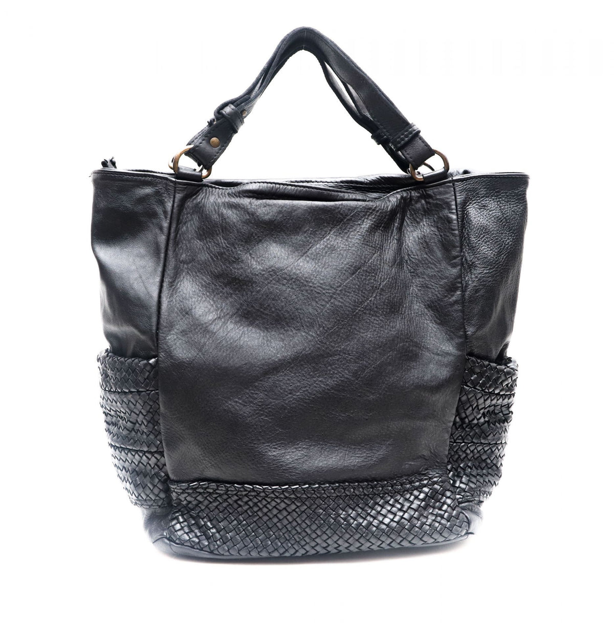 Sac cabas porté épaule en cuir vintage MISS TALASI Noir