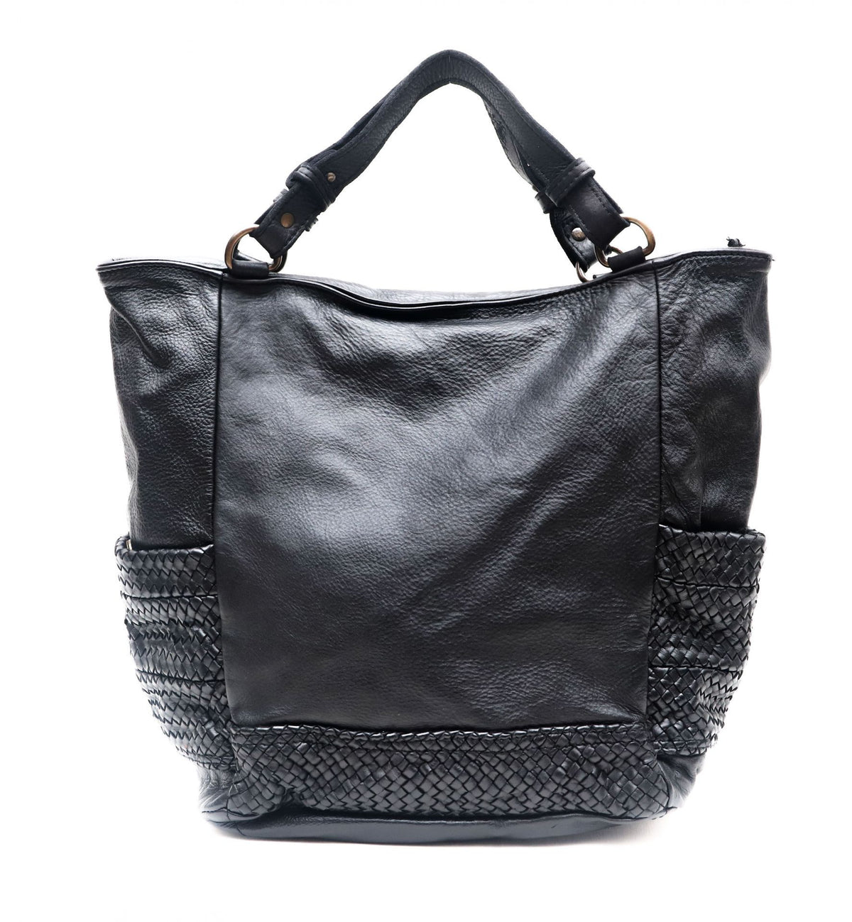 Sac cabas porté épaule en cuir vintage MISS TALASI Noir