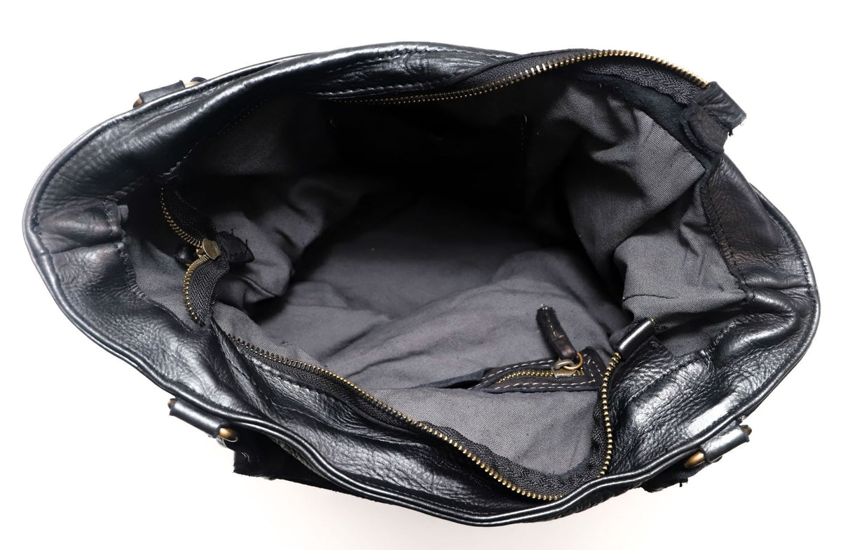 Sac cabas porté épaule en cuir vintage MISS TALASI Noir