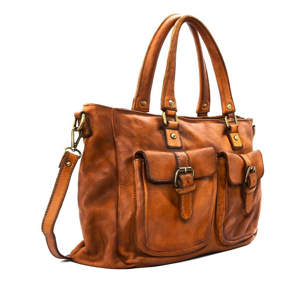 Sac cabas en cuir vintage MISS JENNER Camel foncé