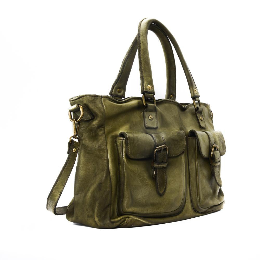 Sac cabas en cuir vintage MISS JENNER Kaki