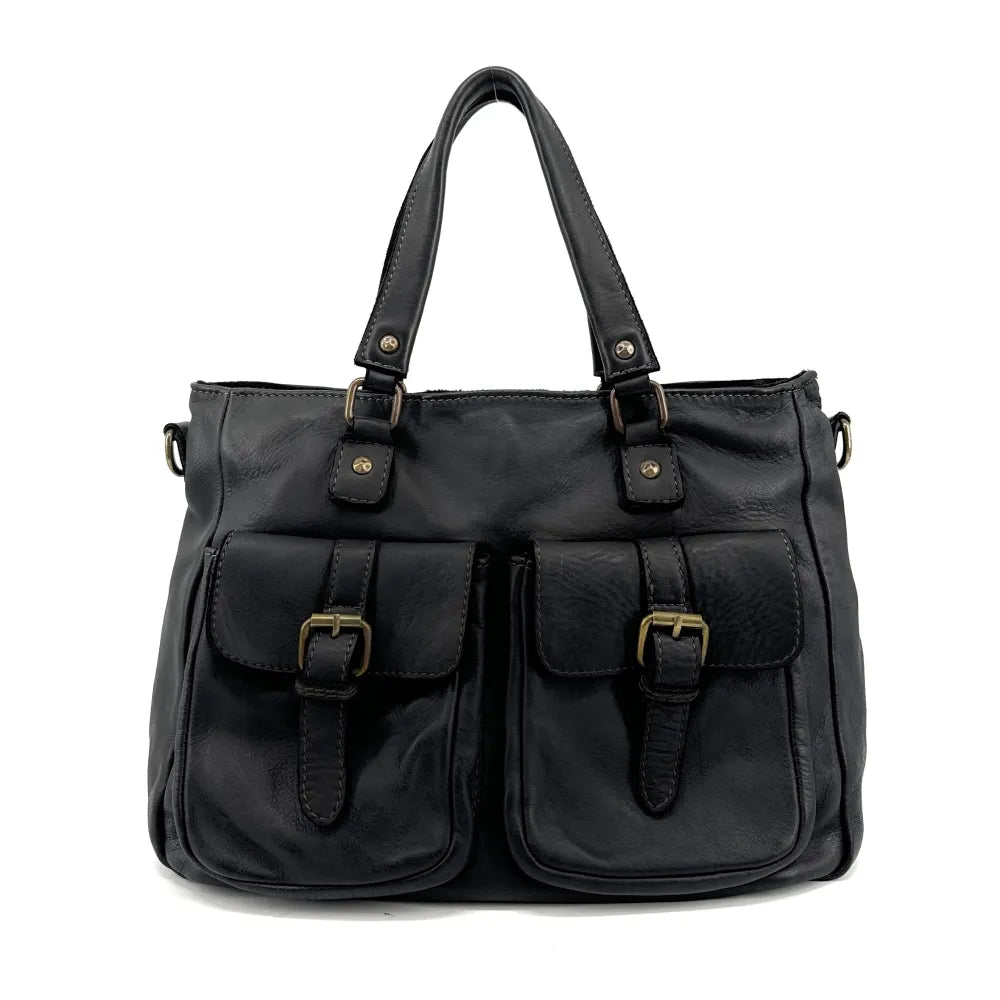 Sac cabas en cuir vintage MISS JENNER Noir