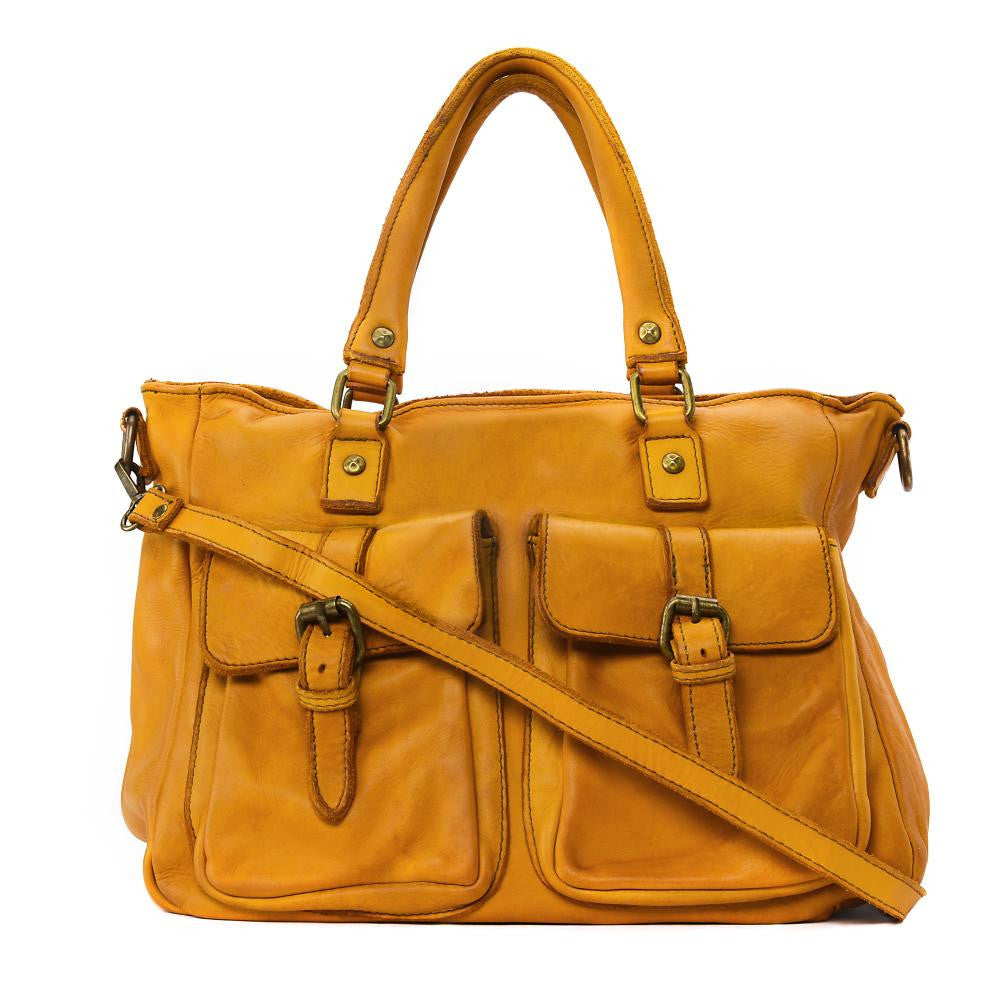 Sac cabas en cuir vintage MISS JENNER Safran