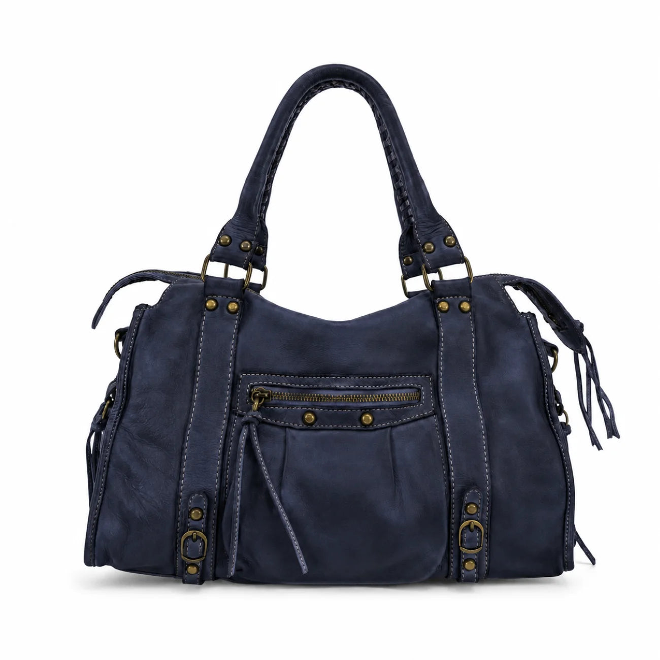 Sac à main en cuir vintage MISS STORM Bleu marine