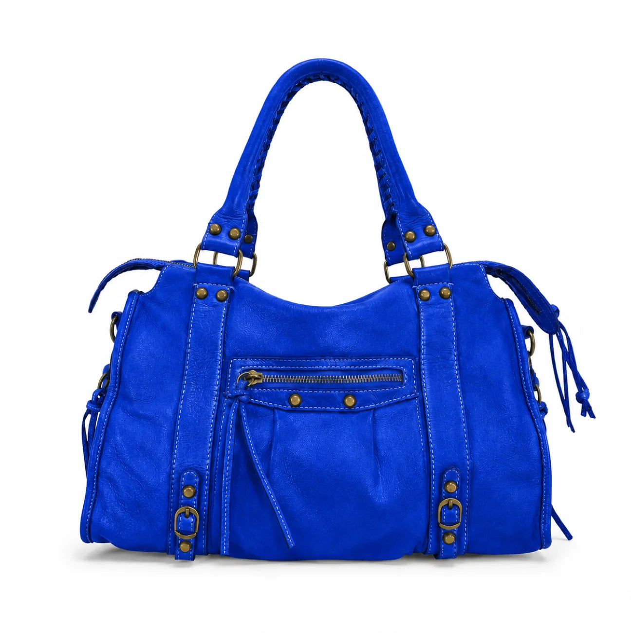 Bolso de mano de piel vintage MISS STORM – Azul rey