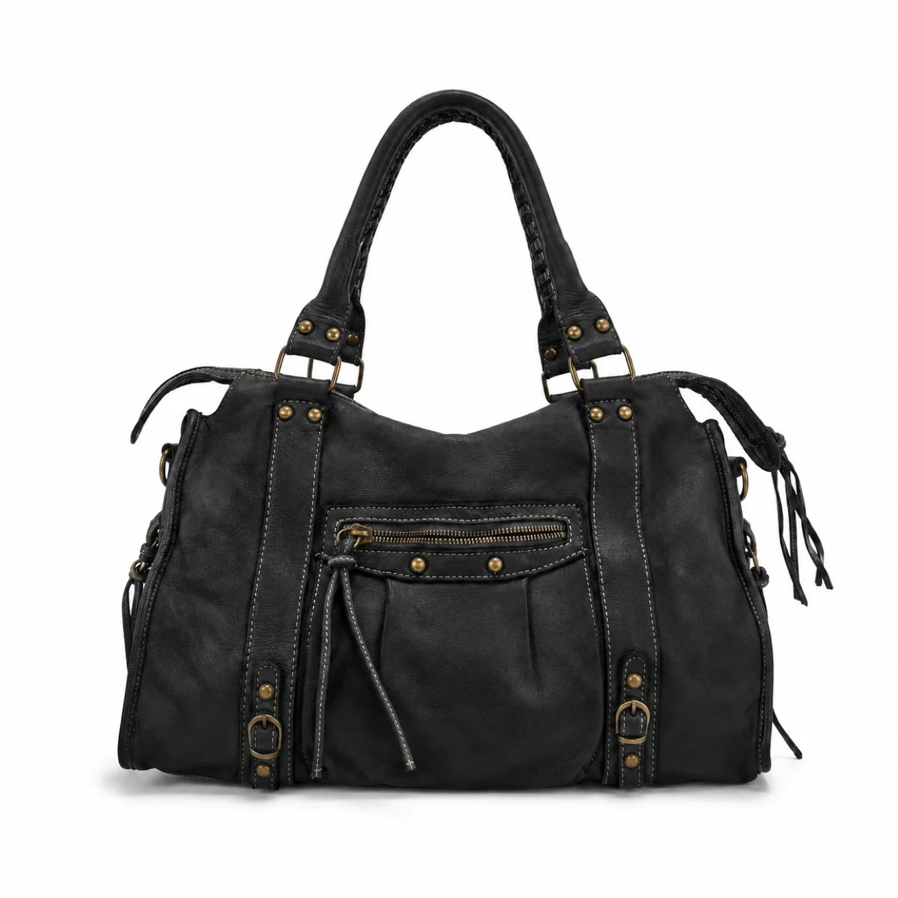 Sac à main en cuir vintage MISS STORM Noir