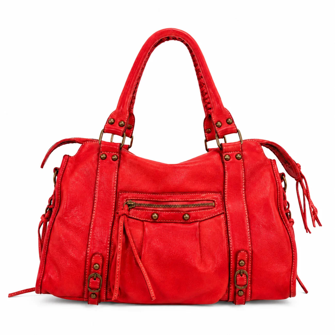 Sac à main en cuir vintage MISS STORM Rouge fraise