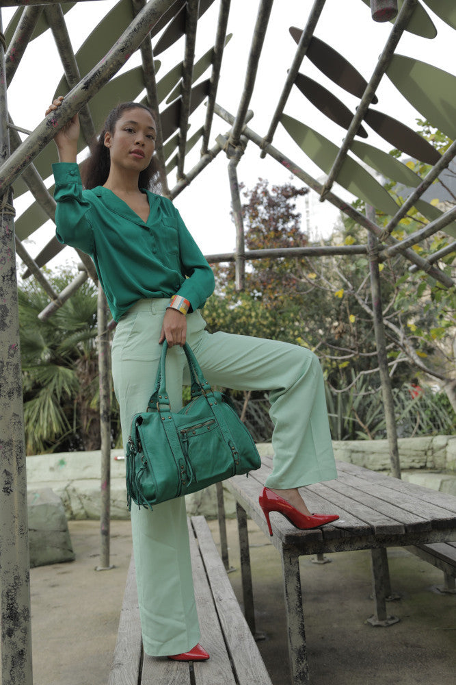 Sac à main en cuir vintage MISS STORM Vert Véronèse