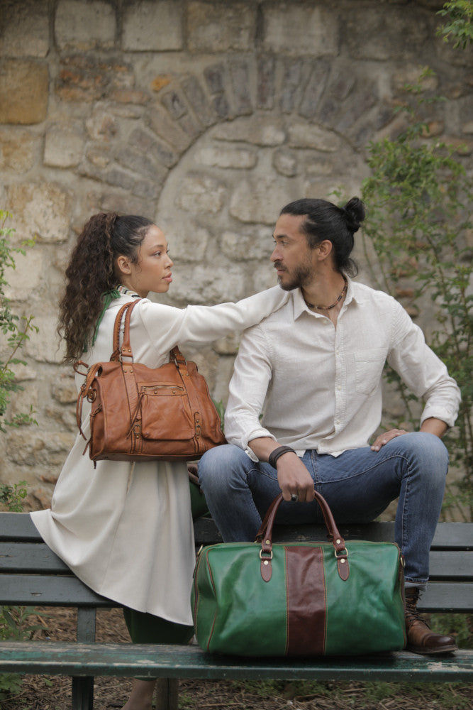 Sac à main en cuir vintage MISS STORM Cognac